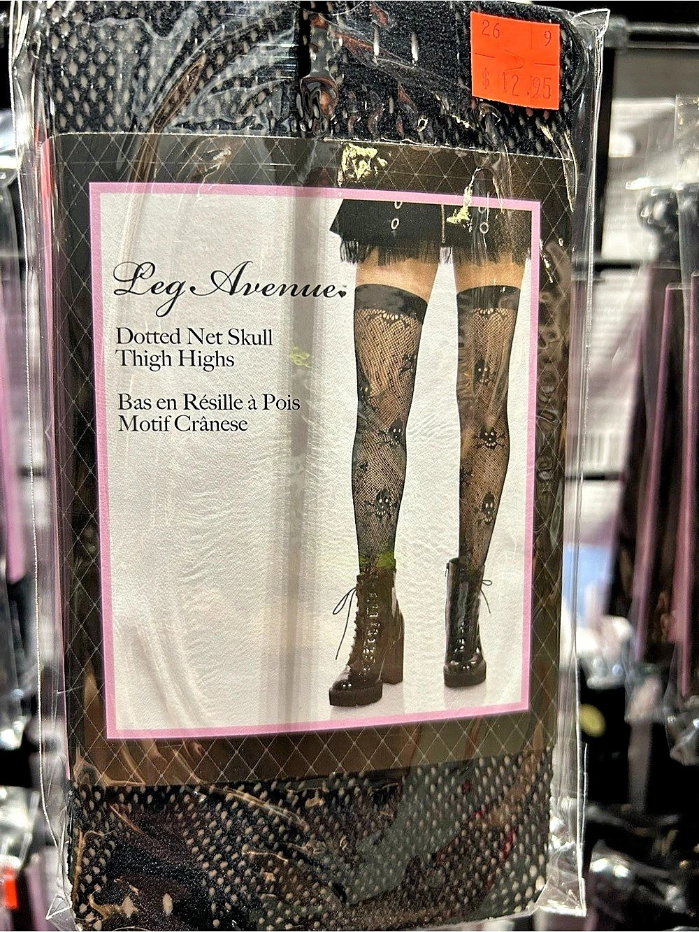Leg Avenue Dotted Net Skull Thigh Highs Black NWT